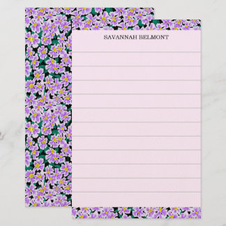 Elegante lila florale personalisierte Namenslinien Briefpapier