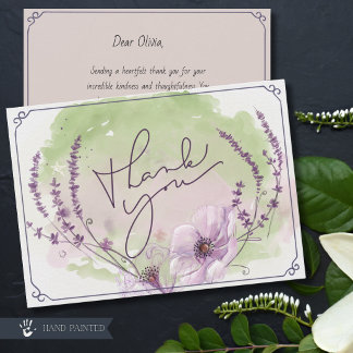 Elegante lila florale Wasserfarbe-Dankeskarten Dankeskarte