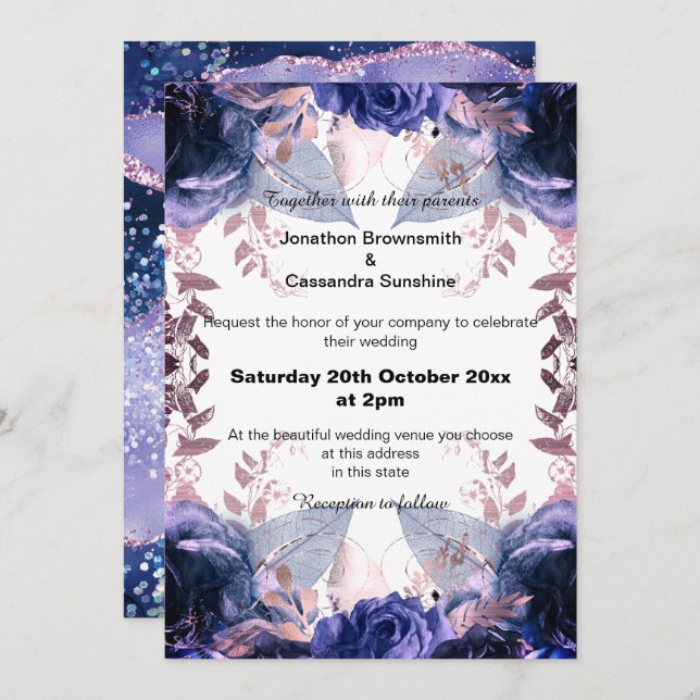 ELEGANTE LILA FLÜSSIGKEITSNAVY EINLADUNG (Vorne/Hinten)