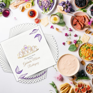 Elegante Lila Foliage und Tiara Quinceañera Serviette