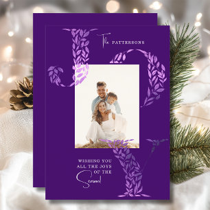 Elegante lila Freude Florale Familienfoto-Weihnach Feiertagskarte