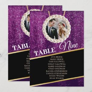 Elegante Lila Funkelnd Foto Seating Chart Card Kar Einladung