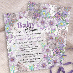 Elegante Lila Garden Blume Baby in Bloom Einladung