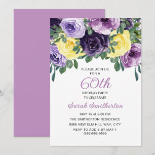 Elegante lila-gelbe Blumen zum 60. Geburtstag Einladung