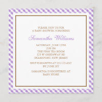 Elegante lila Gingham-Muster-Baby-Dusche