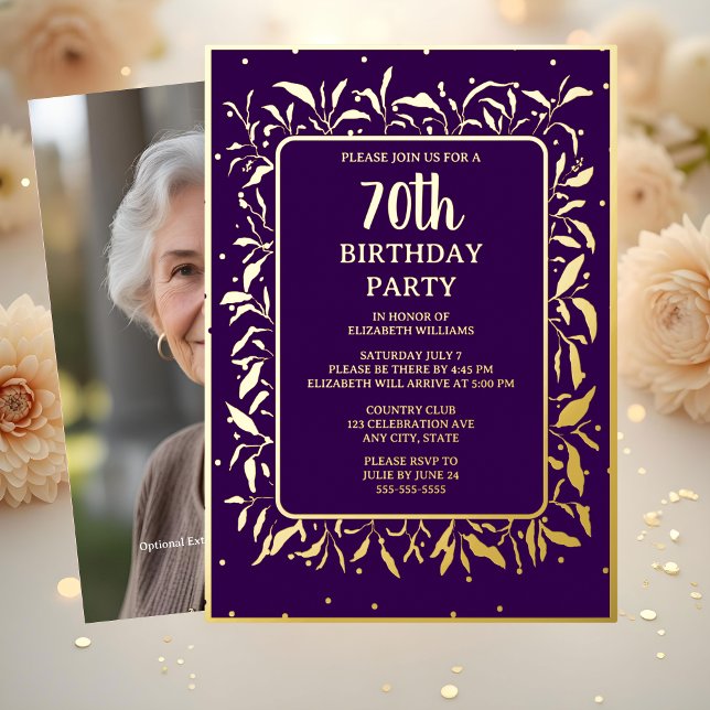 Elegante Lila Gold 70. Custom Birthday Party Folieneinladung (Von Creator hochgeladen)
