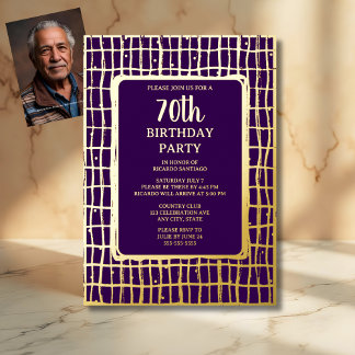 Elegante Lila Gold 70. Custom Birthday Party Folieneinladung
