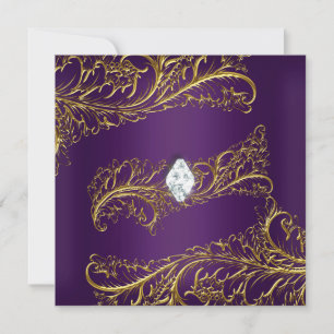 Elegante lila Gold-Diamant-Juwel Geburtstagsfeier Einladung
