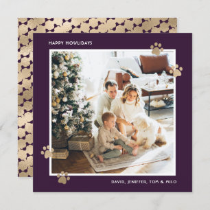 Elegante Lila Gold Paw Foto Happy Howlidays Feiertagskarte