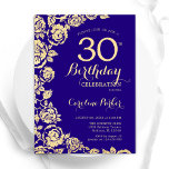 Elegante Lila Gold-Rose 30. Geburtstag Einladung<br><div class="desc">Lila Gold Floral 30. Geburtstag Party Einladung. Elegantes Design mit Rose,  Imitaten Goldfolie und Typografie Script Schriftart. Die trendige Einladungskarte eignet sich perfekt für eine stilvolle Damenfeier. Kann für jedes Alter angepasst werden. Gedruckte Zazzle-Einladungen oder Sofortdownload digitaler Druckvorlage.</div>