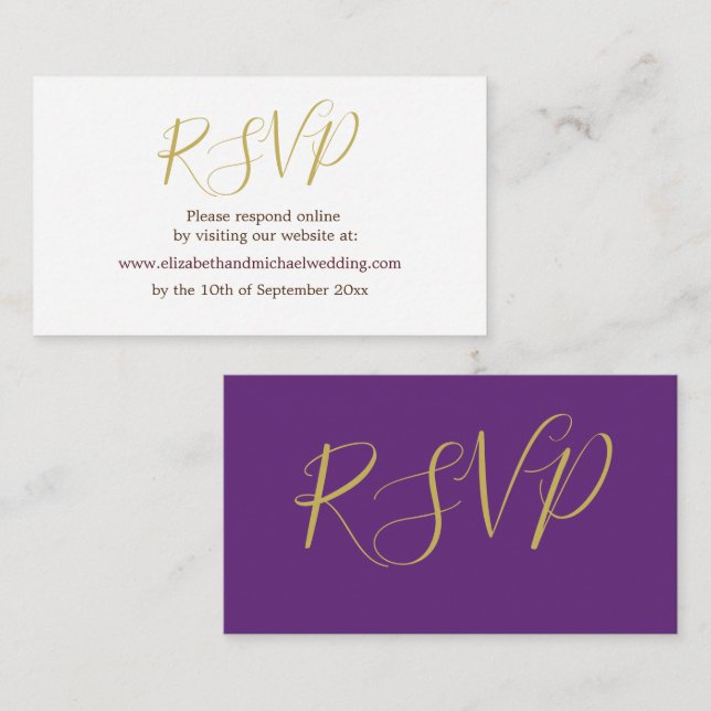 Elegante Lila Gold Wedding RSVP Enclosure Card Begleitkarte (Vorne/Hinten)
