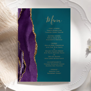 Elegante lila-goldene Achat-Teal-Hochzeitsmenükart Menükarte