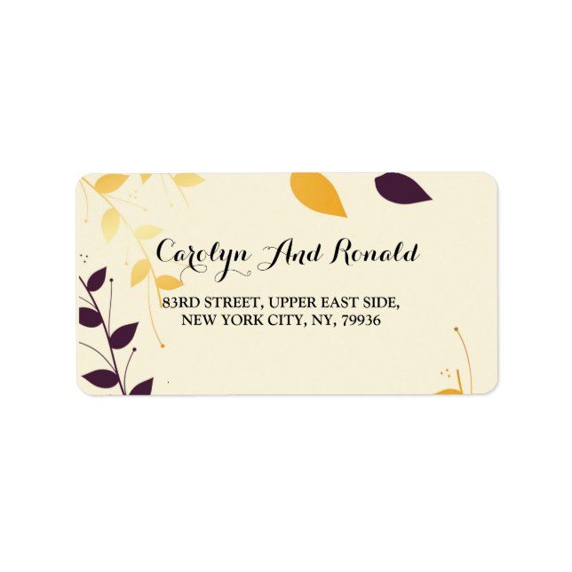 Elegante Lila Goldene Blätter Adressaufkleber (Vorne)