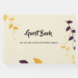 Elegante Lila Goldene Blätter Gästebuch
