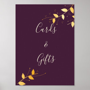 Elegante Lila Goldene Blätter Karten und Geschenke Poster