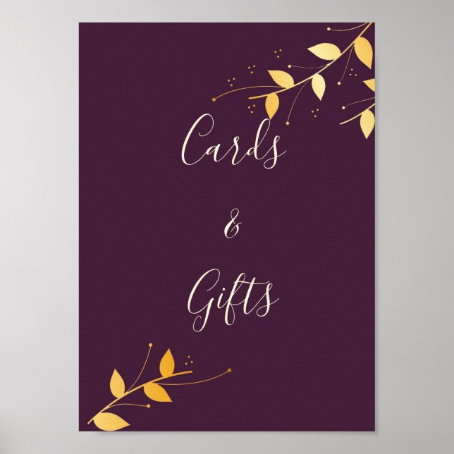 Elegante Lila Goldene Blätter Karten und Geschenke Poster (Vorne)