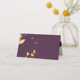 Elegante Lila Goldene Blätter Platzkarte