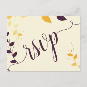 Elegante lila goldene Blätter RSVP-Einladungsbeitr Einladungspostkarte