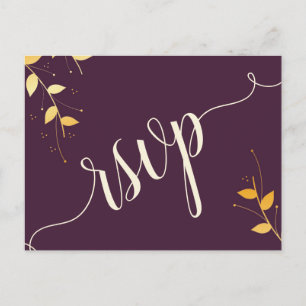Elegante lila goldene Blätter RSVP-Einladungsbeitr Einladungspostkarte