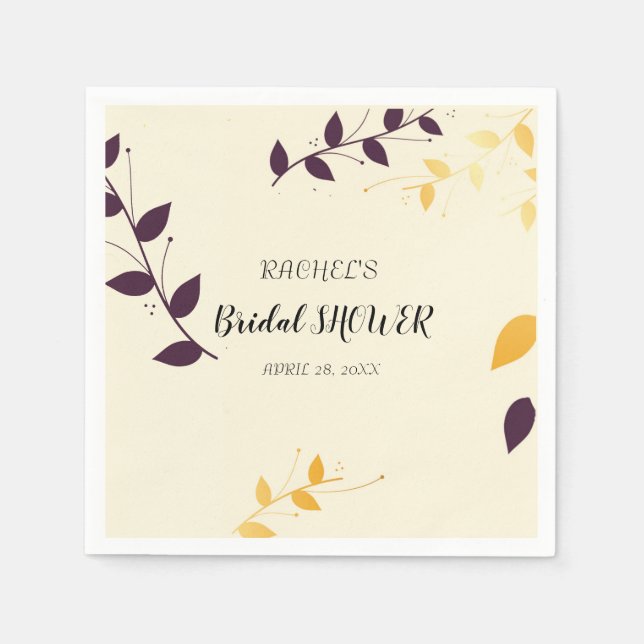 Elegante Lila Goldene Blätter Serviette (Vorderseite)