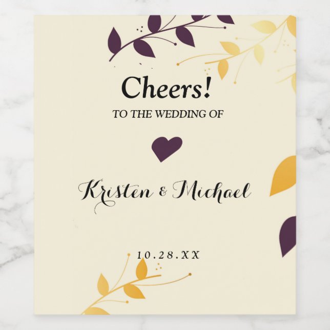 Elegante Lila Goldene Blätter Weinetikett (Einzelnes Label)