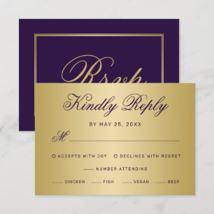 Elegante Lila Goldene Drehbuch RSVP Karte