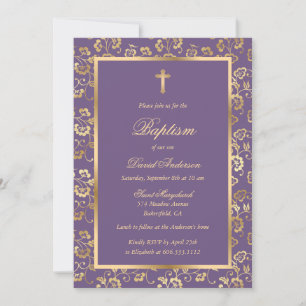 Elegante Lila Goldflorengittertaufe Einladung