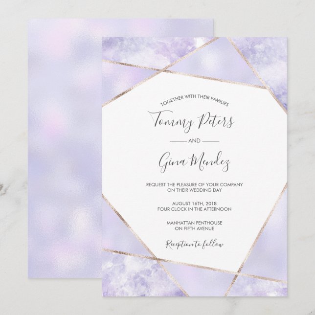 Elegante Lila- & Goldgeometiker Einladung zur Hoch (Vorne/Hinten)