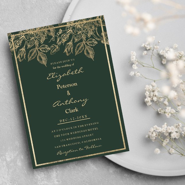 Elegante lila goldgrüne, blumenreiche Hochzeit Einladung (Elegant mauve green gold luxury floral Wedding Invitation )