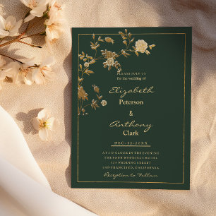 Elegante lila goldgrüne, blumenreiche Hochzeit Einladung