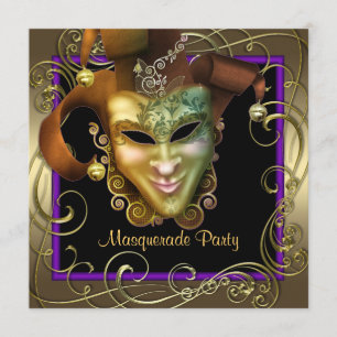 Elegante Lila Goldmasquerade-Party Einladungen
