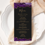 Elegante Lila Goldmedaille Menükarte<br><div class="desc">Dieses elegante,  moderne Hochzeitsmenü besticht durch die lila Aquarellwand mit vergoldetem Imitat-Glitzer. Der Text erscheint in goldfarbener Handschrift,  kursiv und kopperplate Schriftart auf schwarzem Schieferboden. Das agate Design wird auf der Rückseite wiederholt.</div>