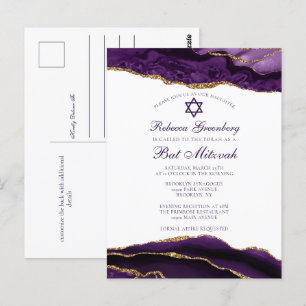 Elegante Lila Goldmedaille Mitzvah Party Einladung Postkarte