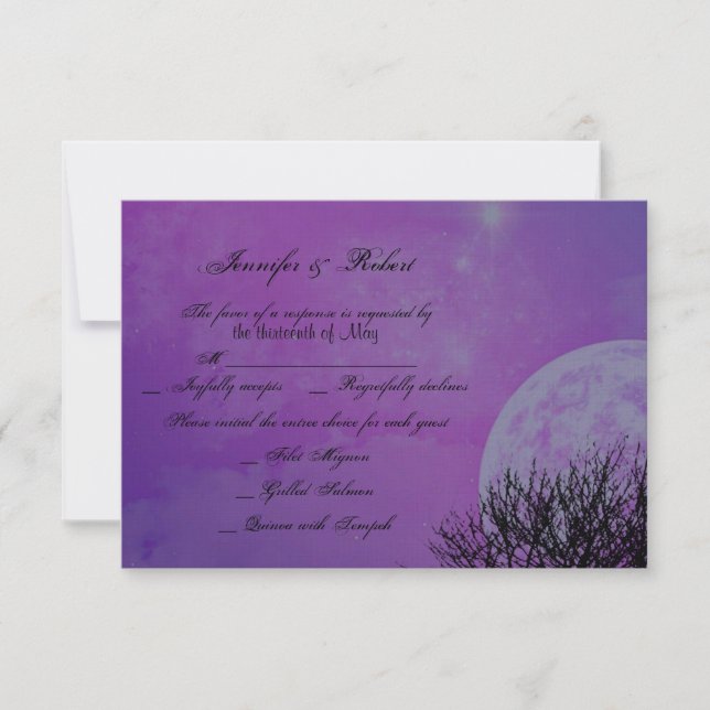 Elegante Lila Gothic Posh Wedding Response Card RSVP Karte (Vorderseite)