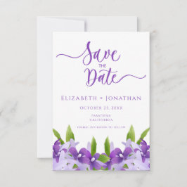 Elegante Lila Grün-Blumen-Blätter Hochzeit Save The Date