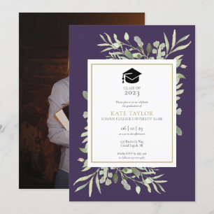 Elegante lila Grünzeug-Foto-Abschlussfeier-Einladu Einladung