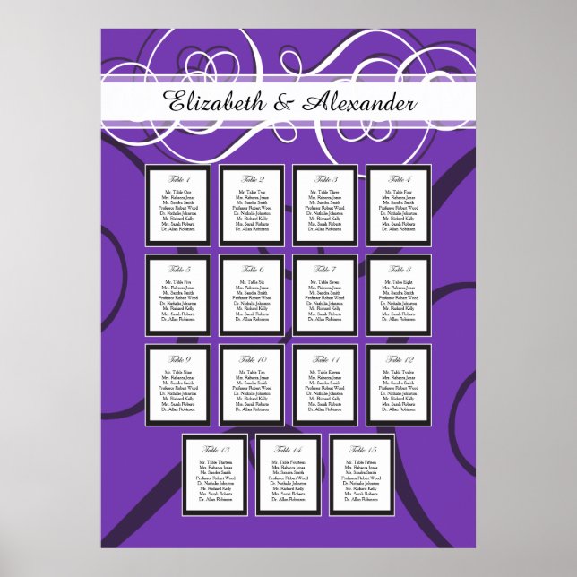 Elegante Lila Hochzeit 15 Tafelsitzkarten Poster (Vorne)