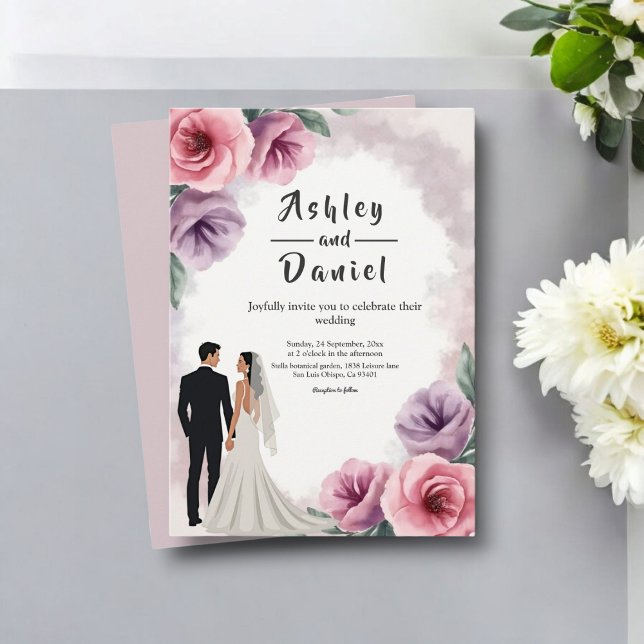 Elegante Lila Hochzeit der Wasserfarben Einladung (Von Creator hochgeladen)