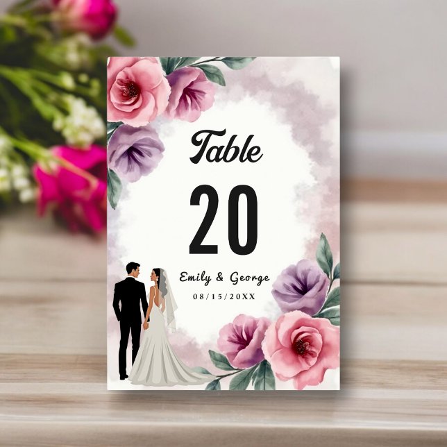 Elegante Lila Hochzeit der Wasserfarben Tischnummer (Von Creator hochgeladen)