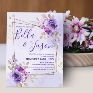 Elegante Lila Hochzeit mit blauen Wasserfarben Postkarte