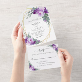 Elegante Lila Hochzeit und Hochzeit der Goldenen B All In One Einladung