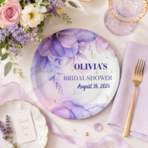 Elegante lila Hochzeitsdusche-Party-Platte