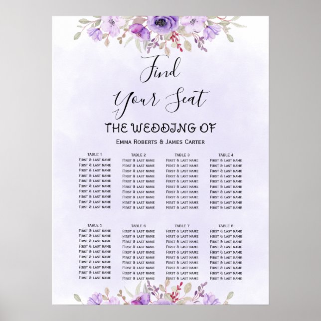 Elegante Lila Hochzeitstabelle Poster (Vorne)