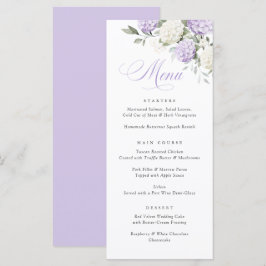 Elegante lila Hortensien-Grün-Hochzeitsmenü Menükarte