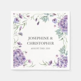 Elegante Lila Hydrangea Blumenhochzeit Serviette