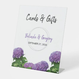 Elegante Lila Hydrangea Hochzeitskarten & Geschenk Sockelschild