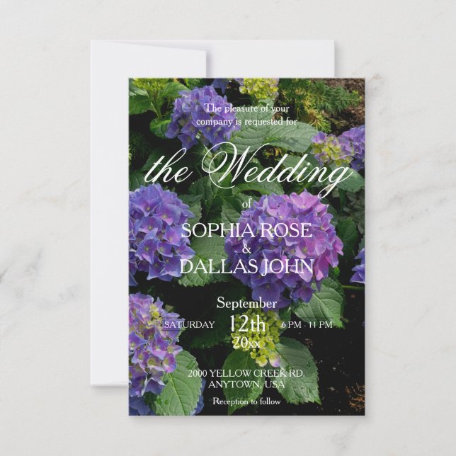 Elegante lila Hydrangea-Hochzeitsvorlage Einladung (Vorderseite)