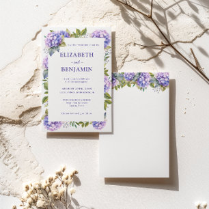 Elegante lila Hydrangeen Aquarell-Hochzeit Einladung