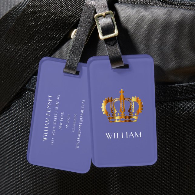 Elegante Lila Imitate Goldkrone Gepäckanhänger (Elegant Purple Faux Gold Crown Luggage Tag)