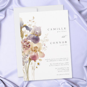 Elegante lila Iris-Aquarell-Gartenhochzeit Einladung